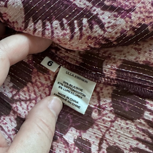 Ulla Johnson Yulia Silk Blend Blouse Top in Bordeaux Metallic Size 6 - Picture 11 of 13